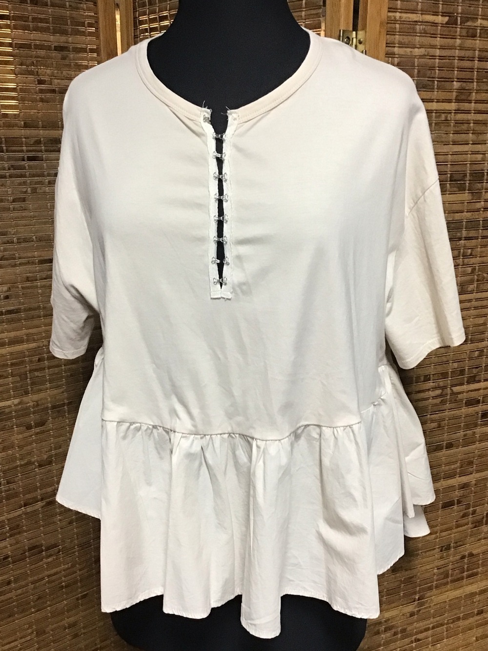 Zara Cream Peplum Hook-Front Tunic